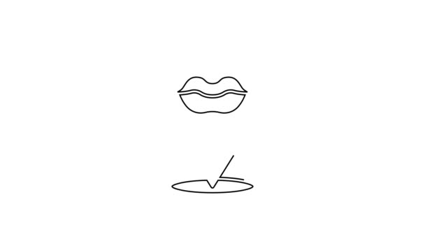 Zwarte lijn Glimlachende lippen pictogram geïsoleerd op witte achtergrond. Glimlach symbool. 4K Video motion grafische animatie — Stockvideo