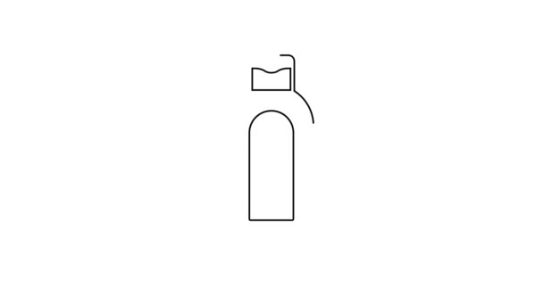 Línea negra Icono de botella de champú aislado sobre fondo blanco. Animación gráfica de vídeo 4K — Vídeo de stock