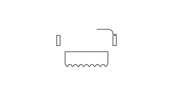 Icono de rollo de tela textil de línea negra aislado sobre fondo blanco. Rollo, estera, alfombra, tela, alfombra o papel rollo icono. Animación gráfica de vídeo 4K — Vídeos de Stock