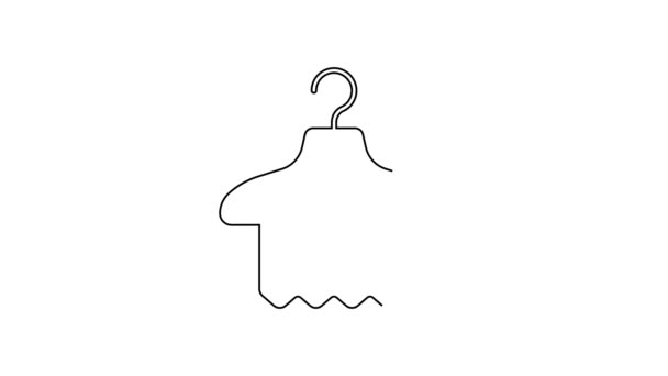 Svart linje Hanger garderob ikon isolerad på vit bakgrund. Klädkammarikonen. Kläder service symbol. Tecknet på hängaren. 4K Video motion grafisk animation — Stockvideo