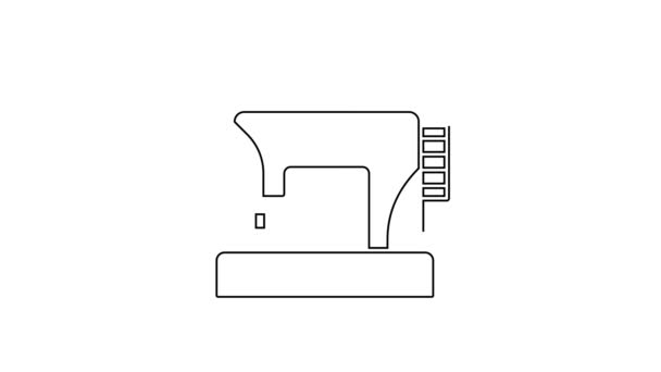 Línea negra Icono de la máquina de coser aislado sobre fondo blanco. Animación gráfica de vídeo 4K — Vídeos de Stock