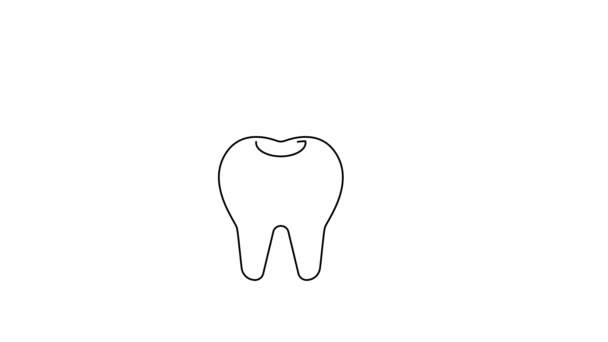 Черная линия Зуб с кариеса и зуб сверла значок изолирован на белом фоне. Разложение зубов. Видеографическая анимация 4K — стоковое видео