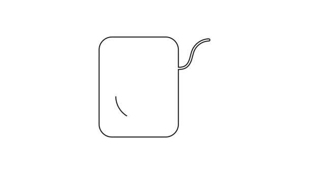 Línea negra Icono de hilo dental aislado sobre fondo blanco. Animación gráfica de vídeo 4K — Vídeos de Stock