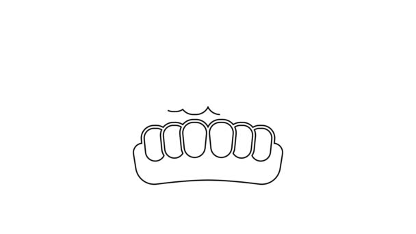 Чорна лінія Піктограма моделі Dentures ізольована на білому тлі. Зуби верхньої щелепи. Стоматологічна концепція. 4K Відео рух графічна анімація — стокове відео