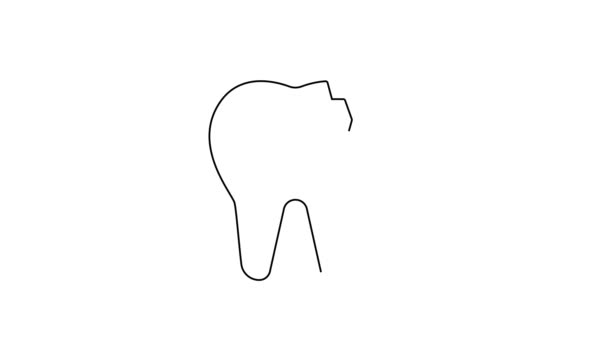 Černá čára Zlomený zub ikona izolované na bílém pozadí. Ikona zubního problému. Symbol zubní péče. Grafická animace pohybu videa 4K — Stock video