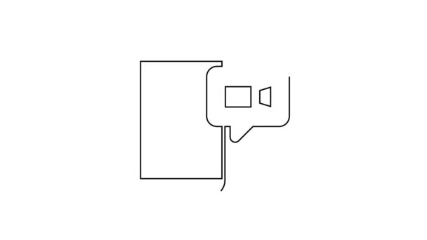 Μαύρη γραμμή εικονίδιο τηλεδιάσκεψης συνομιλίας απομονωμένο σε λευκό φόντο. Online συνάντηση εργασίας μορφή στο σπίτι. Απομακρυσμένη διαχείριση έργου. 4K Γραφική κίνηση κίνησης βίντεο — Αρχείο Βίντεο