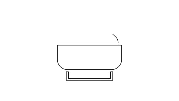 Ligne noire Chow mein sur l'icône de la plaque isolée sur fond blanc. De la nourriture asiatique. Animation graphique de mouvement vidéo 4K — Video