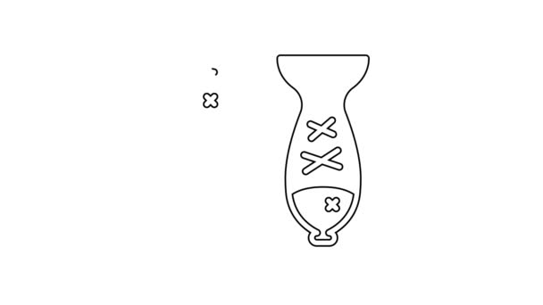 Чорна лінія Подається риба на значку тарілки ізольована на білому тлі. 4K Відео рух графічна анімація — стокове відео