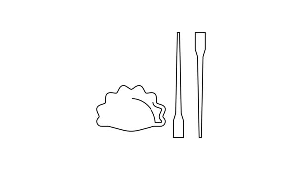 Чорна лінія Пельмені з паличками ізольовані на білому тлі. Традиційна китайська страва. 4K Відео рух графічна анімація — стокове відео