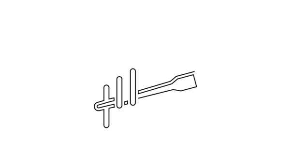 Černá čára Jídlo hůlky s ikonou nudle izolované na bílém pozadí. Dřevěné korejské tyčinky na asijská jídla. Orientální náčiní. Grafická animace pohybu videa 4K — Stock video