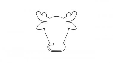 Siyah çizgi ren geyiği simgesi beyaz arkaplanda izole edildi. Mutlu Noeller ve mutlu yıllar. 4K Video hareketli grafik canlandırması