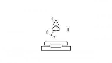 Kar yağan siyah çizgi Noel küresi ve beyaz arka planda izole edilmiş Noel ağacı ikonu. Mutlu Noeller ve mutlu yıllar. 4K Video hareketli grafik canlandırması