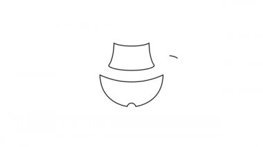 Siyah çizgili balıkçı şapkası simgesi beyaz arkaplanda izole edilmiş. 4K Video hareketli grafik canlandırması