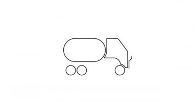 Siyah çizgi tanker ikonu beyaz arka planda izole edildi. Petrol tankeri, petrol kamyonu, sarnıç, petrol karavanı. 4K Video hareketli grafik canlandırması