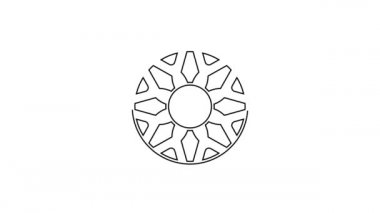 Araba simgesi için siyah çizgi tekerleği beyaz arka planda izole edildi. 4K Video hareketli grafik canlandırması