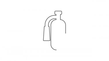 Beyaz arka planda siyah çizgi yangın söndürme ikonu izole edildi. 4K Video hareketli grafik canlandırması