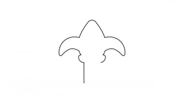 Beyaz zemin üzerinde metal sütunlar olan siyah çizgi klasik demir çit. Antik demirden çitler. 4K Video hareketli grafik canlandırması