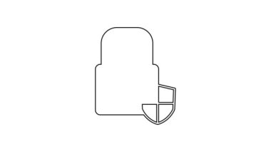 Beyaz arka planda kilit simgesi olan siyah çizgi kalkan güvenliği. Koruma, güvenlik, şifre güvenliği. Güvenlik duvarı gizlilik levhası. 4K Video hareketli grafik canlandırması