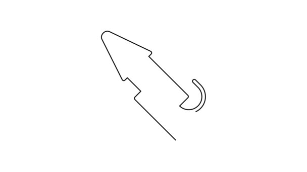 Icono de cohete de fuegos artificiales de línea negra aislado sobre fondo blanco. Concepto de fiesta divertida. Explosivo símbolo pirotécnico. Animación gráfica de vídeo 4K — Vídeo de stock