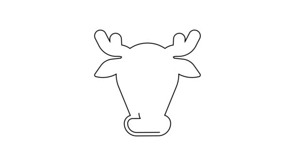 Black line Reindeer icon isolated on white background. Merry Christmas and Happy New Year. 4K Video motion graphic animation — Vídeo de Stock