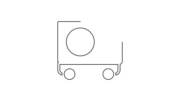 ブラックライン白い背景に孤立装甲トラックアイコン。4Kビデオモーショングラフィックアニメーション — ストック動画