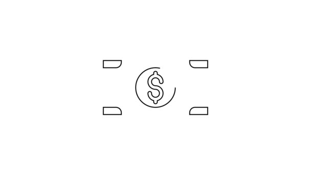 Siyah çizgi kağıt para yığını beyaz arka planda izole nakit ikonu. Para desteleri. Para birimi. 4K Video hareketli grafik canlandırması — Stok video