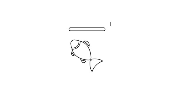 Siyah çizgi, beyaz arka planda izole edilmiş tabak ikonunda servis edilen balık. 4K Video hareketli grafik canlandırması — Stok video