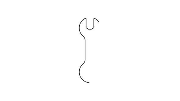 Значок гаечного ключа черной линии изолирован на белом фоне. Инструмент для ремонта ключей. Символ служебного инструмента. Видеографическая анимация 4K — стоковое видео