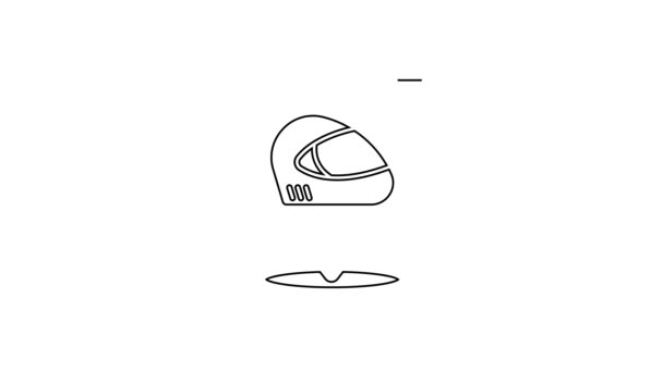 Черная линия гоночного шлема значок изолирован на белом фоне. Экстремальный спорт. Спортивное оборудование. Видеографическая анимация 4K — стоковое видео