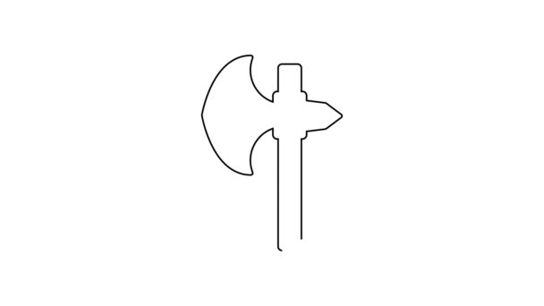 Ligne noire icône de hache médiévale isolé sur fond blanc. Hache de combat, hache de bourreau. Une arme médiévale. Animation graphique de mouvement vidéo 4K — Video