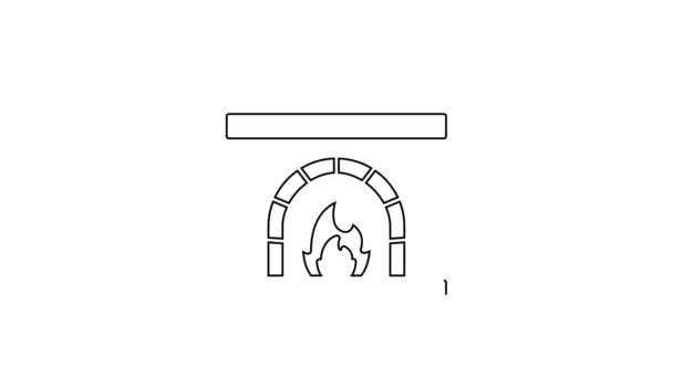 Black line Blacksmith oven icon isolated on white background. 4K Video motion graphic animation — Stockvideo