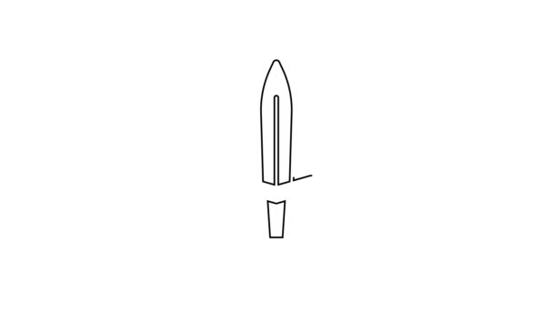 Icono de espada medieval de línea negra aislado sobre fondo blanco. Arma medieval. Animación gráfica de vídeo 4K — Vídeos de Stock