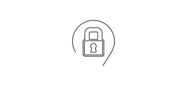 黒い線白い背景に隔離されたロックアイコン。南京錠のサイン。セキュリティ、安全性、保護、プライバシーの概念。4Kビデオモーショングラフィックアニメーション — ストック動画