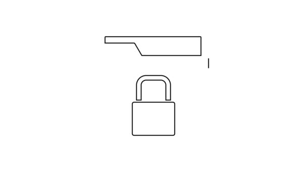 黑线文件夹和锁定图标隔离在白色背景.关闭文件夹和挂锁。安保、安全、保护概念。4K视频运动图形动画 — 图库视频影像