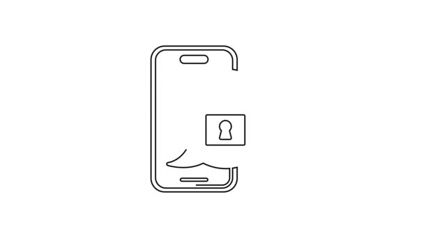 Ligne noire Smartphone avec icône fermée cadenas isolé sur fond blanc. Téléphone avec serrure. Sécurité mobile, sécurité, concept de protection. Animation graphique de mouvement vidéo 4K — Video