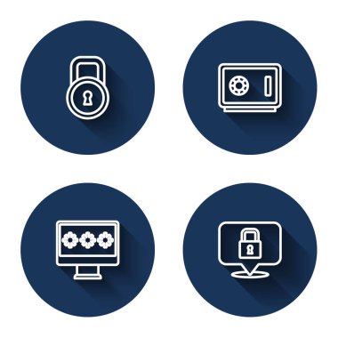 Hat Kilidi, Güvenli, Parola ve uzun gölgeli monitörü ayarla. Mavi daire düğmesi. Vektör