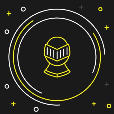 Ortaçağ demir miğferi, siyah arka planda izole edilmiş kafa koruma ikonu. Şövalye miğferi Renkli taslak konsepti. Vektör