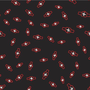 Çizgi Akıllı saati kalp atış hızı simgesini gösteriyor. Siyah arkaplanda izole edilmiş pürüzsüz desen. Fitness uygulaması konsepti. Vektör