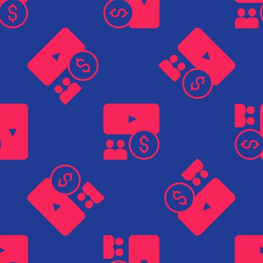 Ekran simgesine sahip Kızıl Sinema oditoryumu mavi arkaplanda izole edilmiş pürüzsüz desen. Vektör