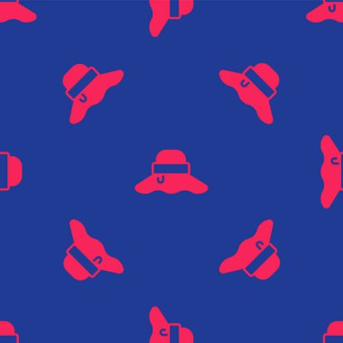 Kırmızı Balıkçı şapkası ikonu mavi arka planda kusursuz desen izole etti. Vektör