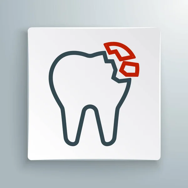 Ikon gigi patah garis terisolasi pada latar belakang putih. Ikon masalah gigi. Simbol perawatan gigi. Konsep garis luar berwarna. Vektor - Stok Vektor