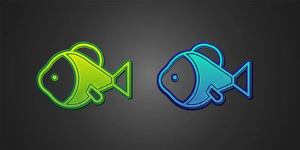 Зеленая и синяя иконки Fish изолированы на черном фоне. Вектор — стоковый вектор