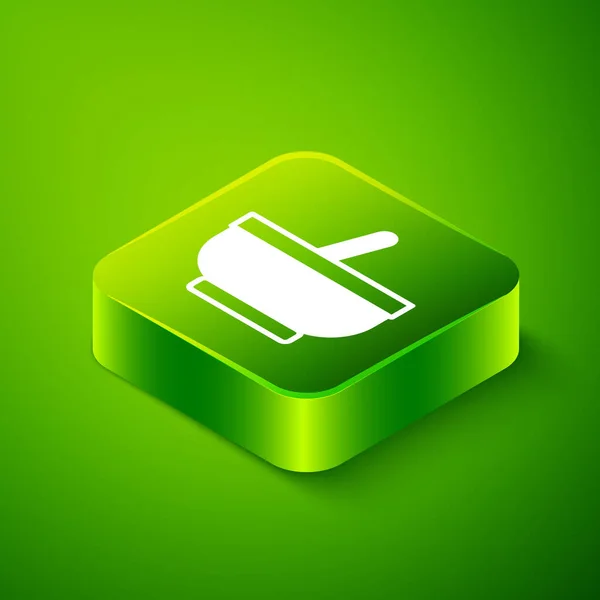 Isometric Mortar and pestle icon isolated on green background. Green square button. Vector — стоковый вектор