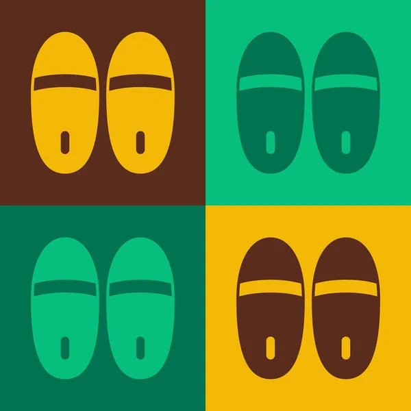 Pop art Zapatillas icono aislado en el fondo de color. Señal de chanclas. Vector — Vector de stock