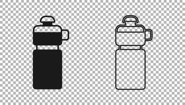 Czarna ikona shakera fitness izolowana na przezroczystym tle. Butelka z shakerem sportowym z wieczkiem na wodę i koktajle białkowe. Wektor — Wektor stockowy