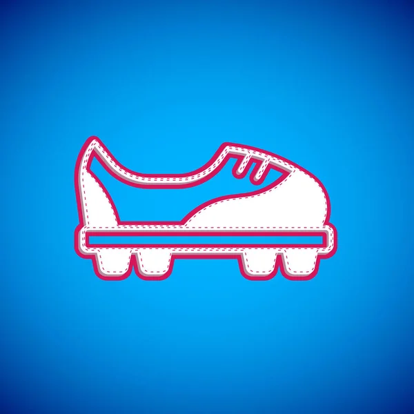 White Football shoes icon isolated on blue background. Soccer boots. Sport football foot protection. Vector — стоковый вектор