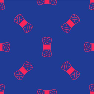 Kırmızı İplik simgesi mavi arkaplanda izole edilmiş kusursuz desen. El yapımı, örgü ya da terzi için etiket. Vektör