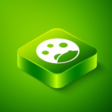 Isometric Moon phases icon isolated on green background. Green square button. Vector