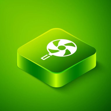 Isometric Lollipop icon isolated on green background. Candy sign. Food, delicious symbol. Green square button. Vector