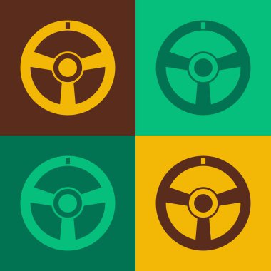 Pop art Racing steering wheel icon isolated on color background. Car wheel icon. Vector